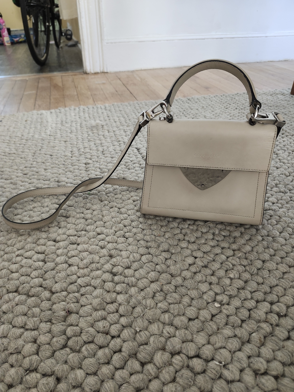 Compact Cream Crossbody Bag with Top Handle